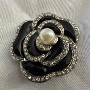 Chic Black and Silver Crystal Brooch